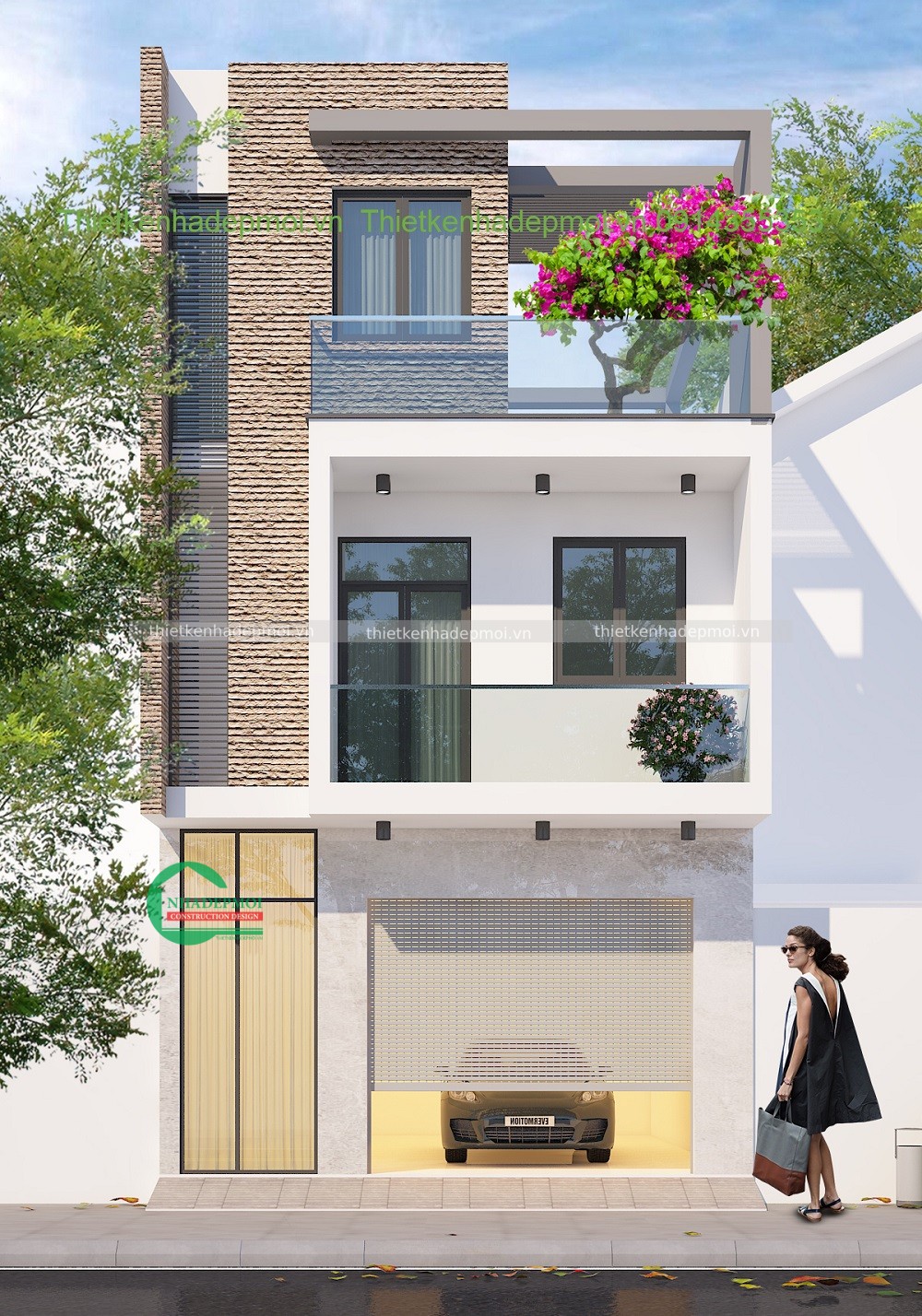 thiết kế nhà phố 1 trệt 2 lầu