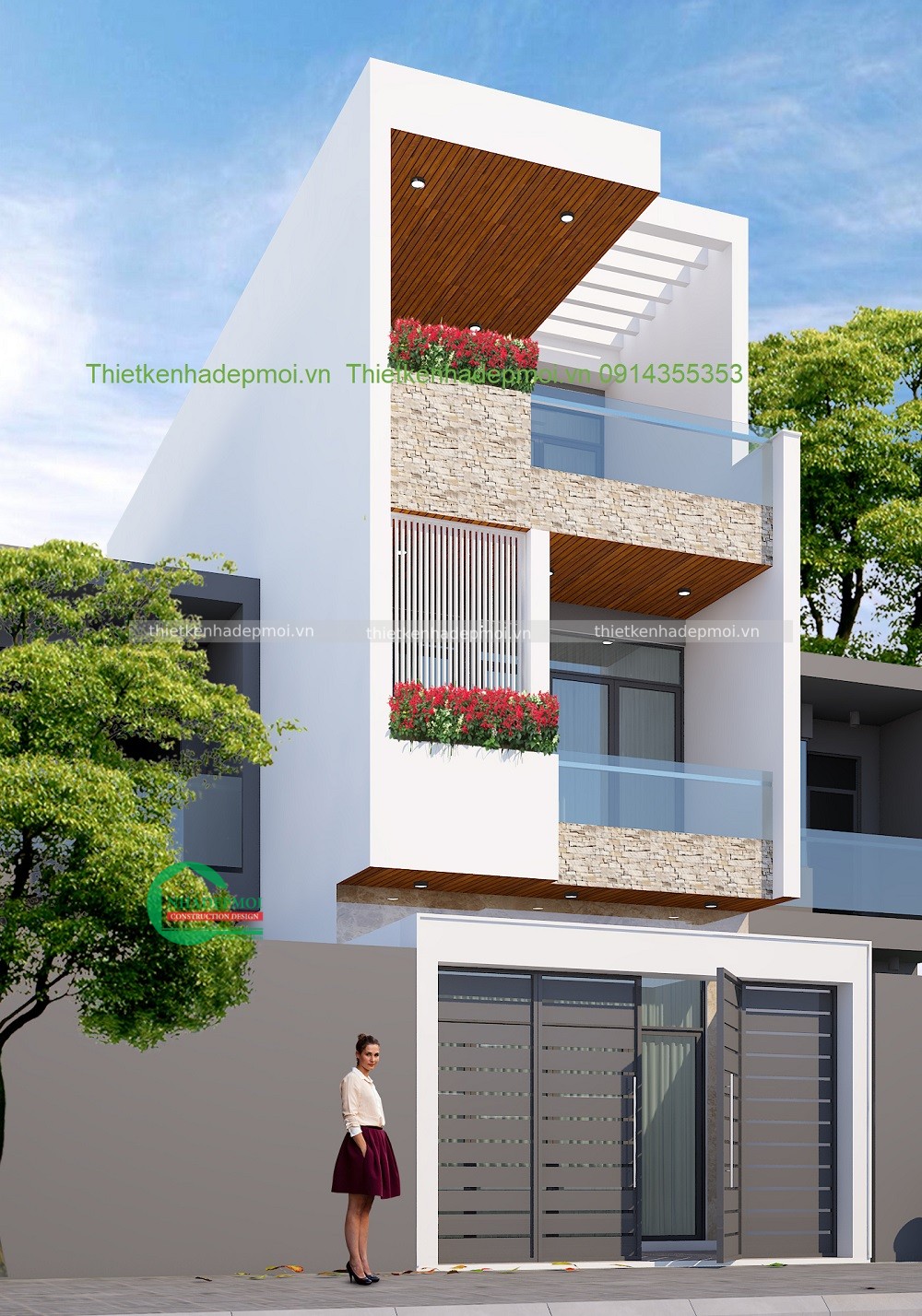 Mẫu nhà phố hiện đại 1 trệt 2 lầu phong cách hiện đại