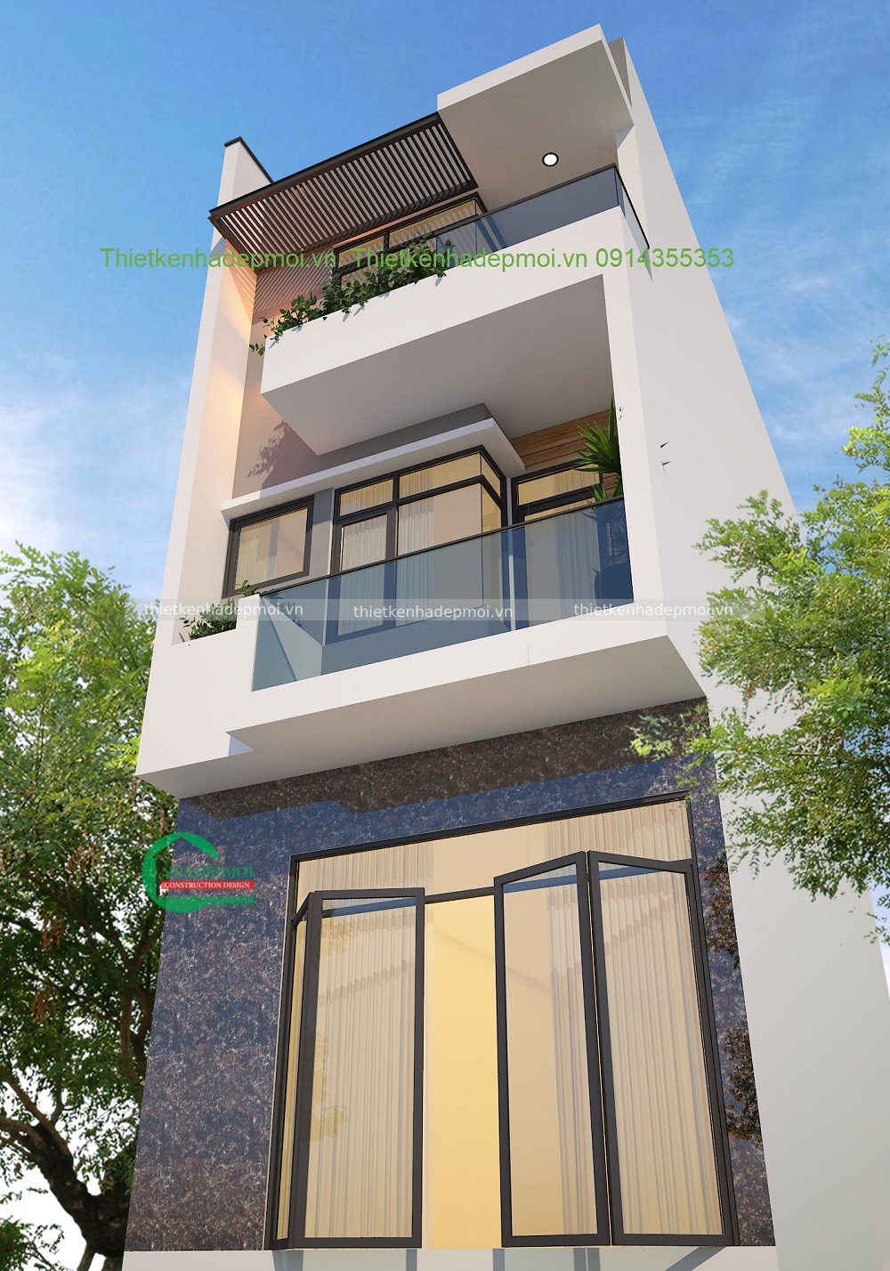 Thiết kế nhà phố 1 trệt 1 lầu hiện đại