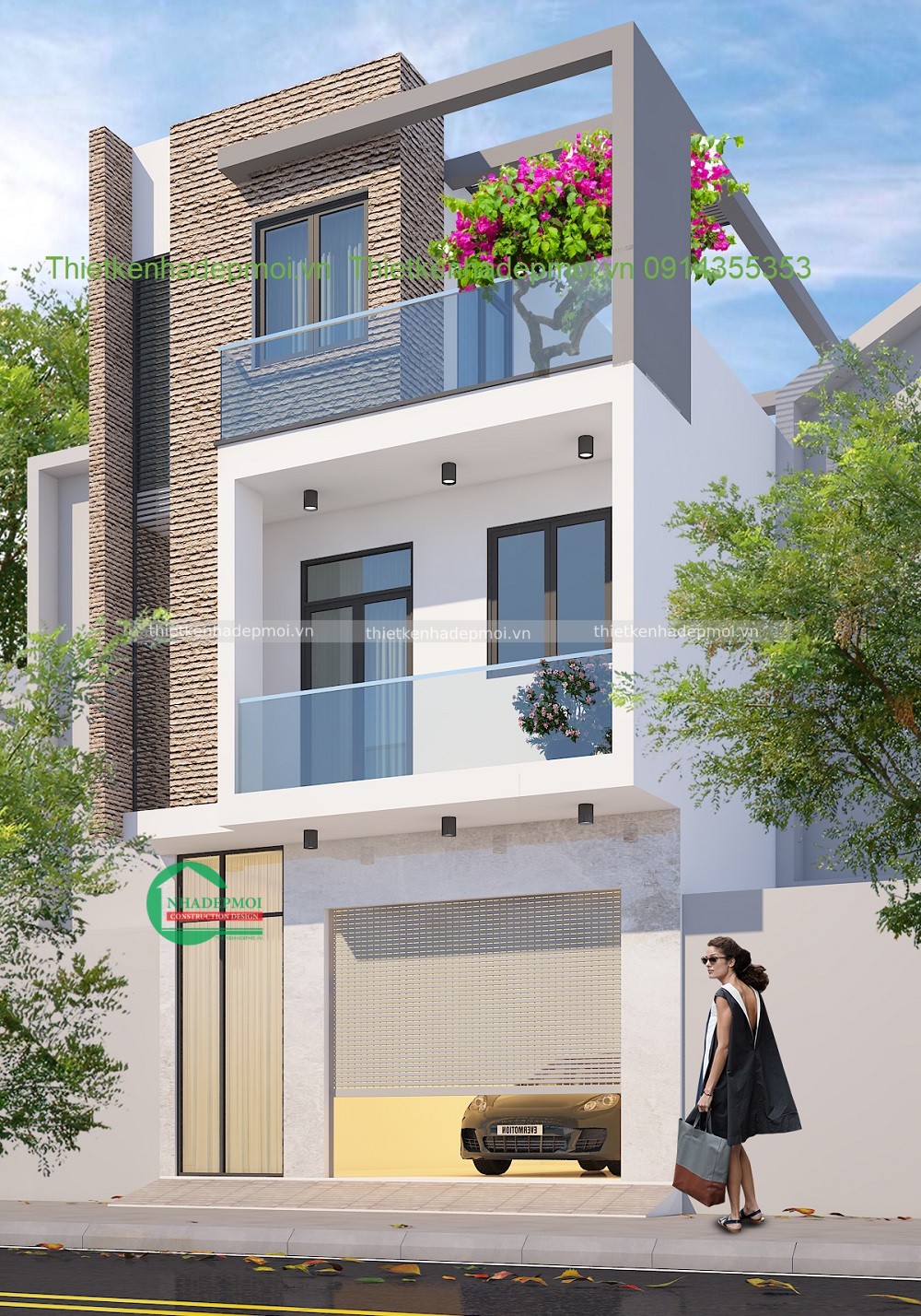 thiết kế nhà phố 1 trệt 2 lầu