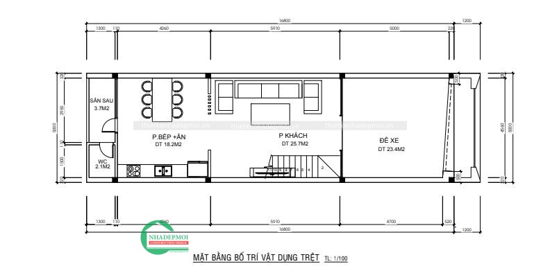 Mẫu nhà phố đẹp 3 tầng mái bằng bê tông&nbsp;