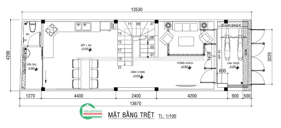 Mẫu nhà phố hiện đại 3 tầng đơn giản, ấn tượng