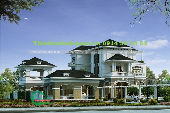 Thiết kế biệt thự sân vườn 3 tầng hiện đại, sang trọng