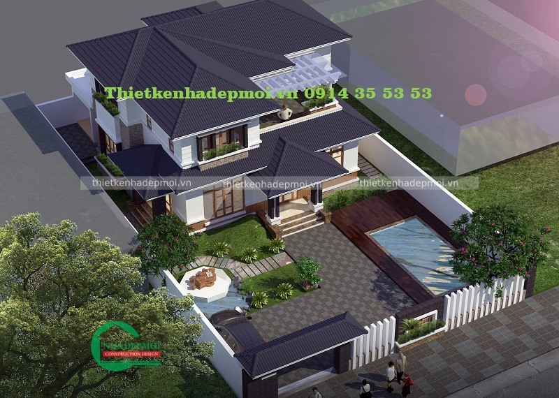 Thiết kế biệt thự 2 tầng hiện đại mái thái