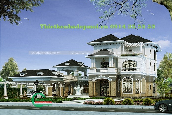 Thiết kế biệt thự sân vườn 3 tầng hiện đại, sang trọng