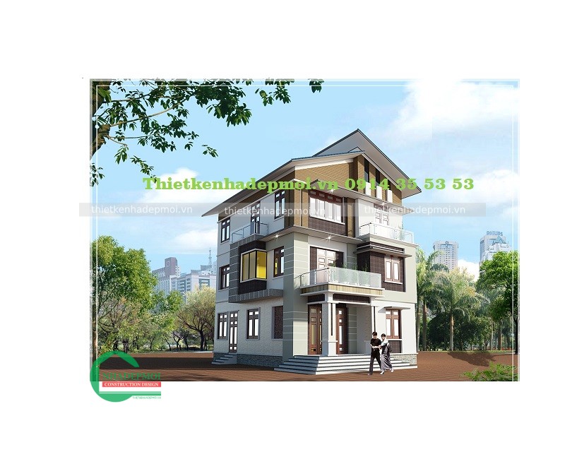 Thiết kế biệt thự hiện đại 3 tầng mái thái đẹp