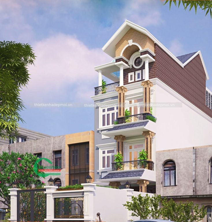 mẫu biệt thự phố tân cổ điển 4 tầng
