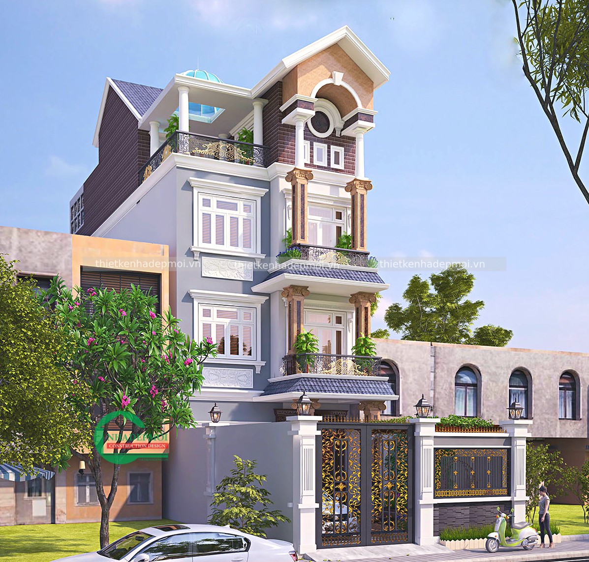 mẫu biệt thự phố tân cổ điển 4 tầng