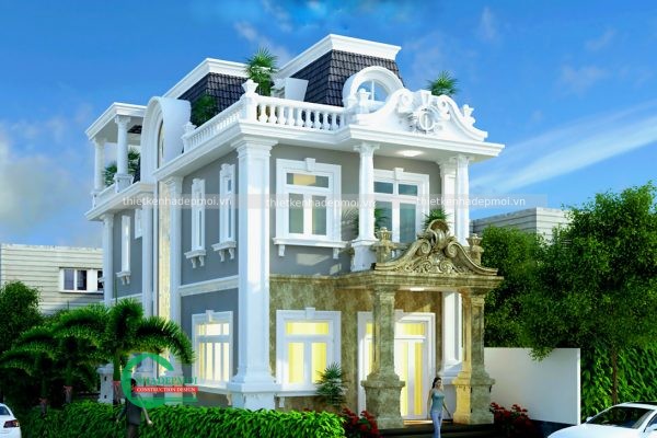 mẫu biệt thự tân cổ điển 2 tầng 1 tầng áp mái
