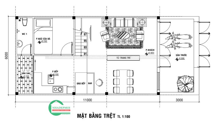 Thiết kế nhà phố 1 trệt 2 lầu theo phong cách đương đại