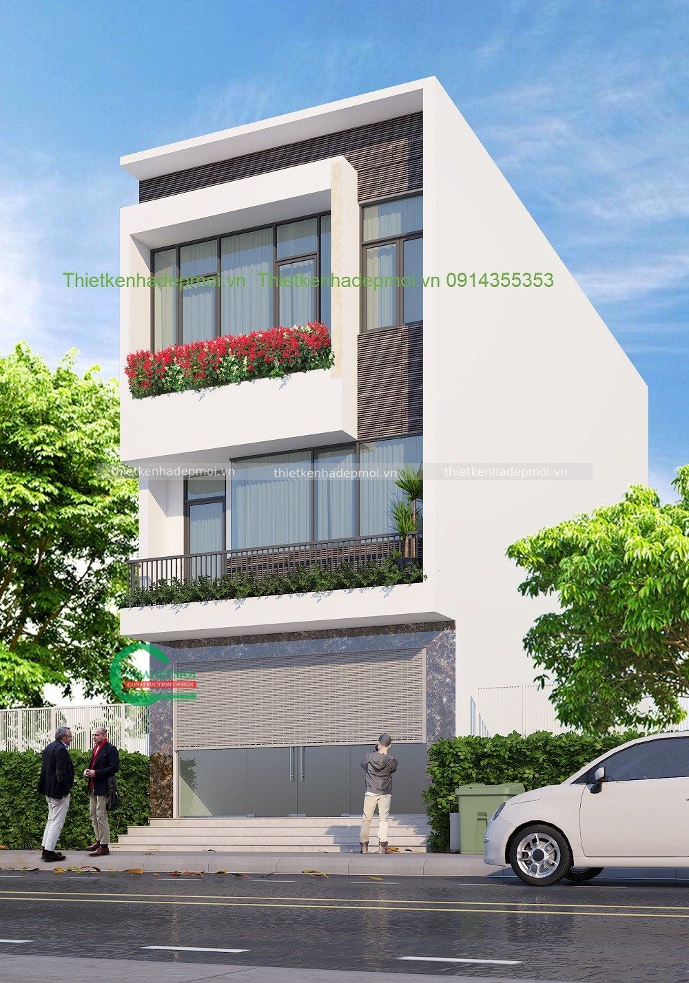 Thiết kế nhà phố 1 trệt 2 lầu phong cách hiện đại