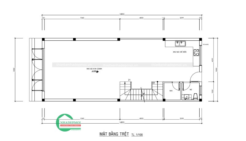 Thiết kế nhà phố 1 trệt 2 lầu phong cách hiện đại