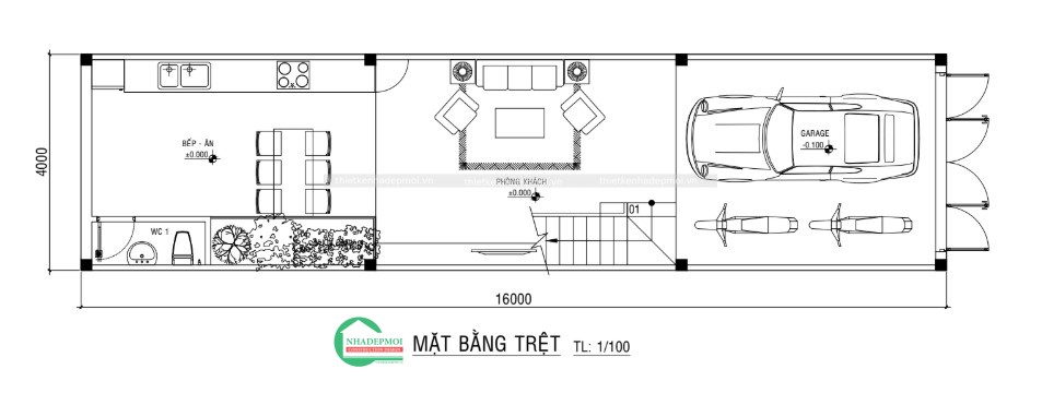 Mẫu nhà 1 trệt 1 lửng 2 lầu sân thượng
