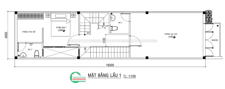 Mẫu nhà phố 1 trệt 2 lầu sân thượng hiện đại