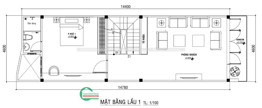 Mặt bằng lầu 1