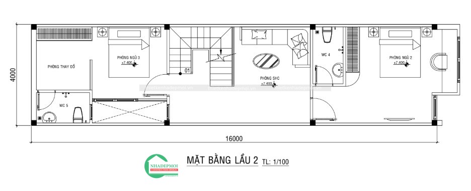Mẫu nhà phố 1 trệt 2 lầu sân thượng hiện đại