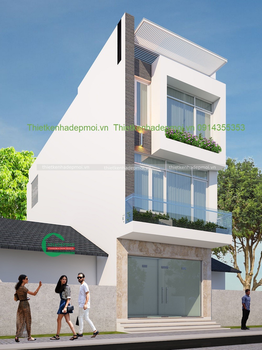 Mẫu nhà phố đẹp 3 tầng mái bằng bê tông 1