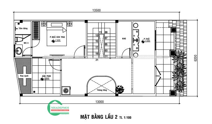Mẫu nhà đẹp 1 trệt 2 lầu mái ngói