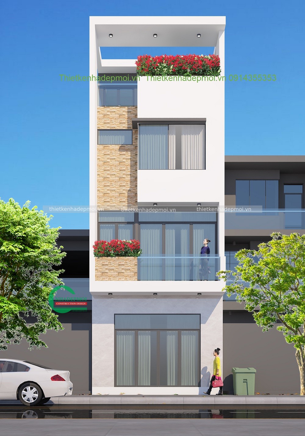 Thiết kế nhà đẹp 1 trệt 2 lầu sân thượng 