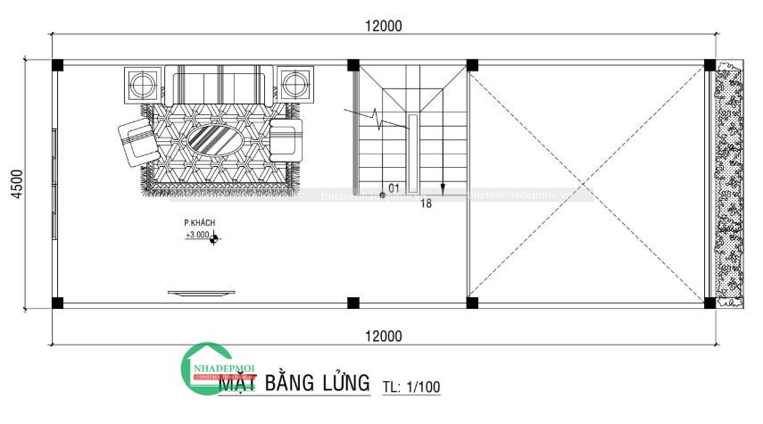 Mẫu nhà 1 trệt 1 lửng 2 lầu sân thượng