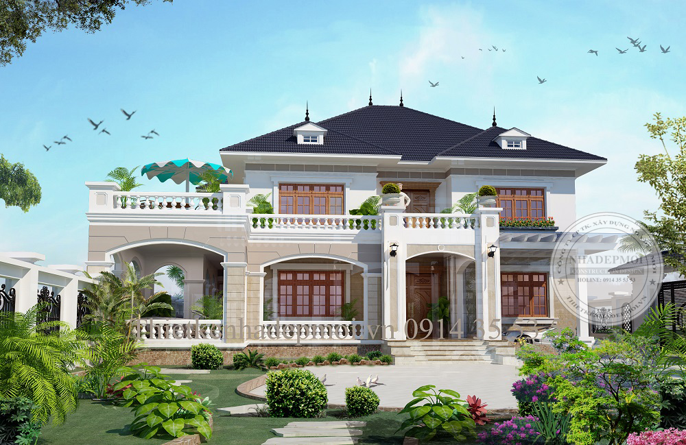 thiết kế biệt thự sân vườn 2 tầng 