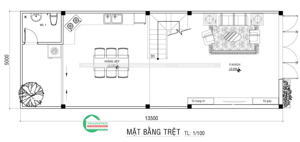 Thiết kế nhà phố 1 trệt 1 lầu hiện đại