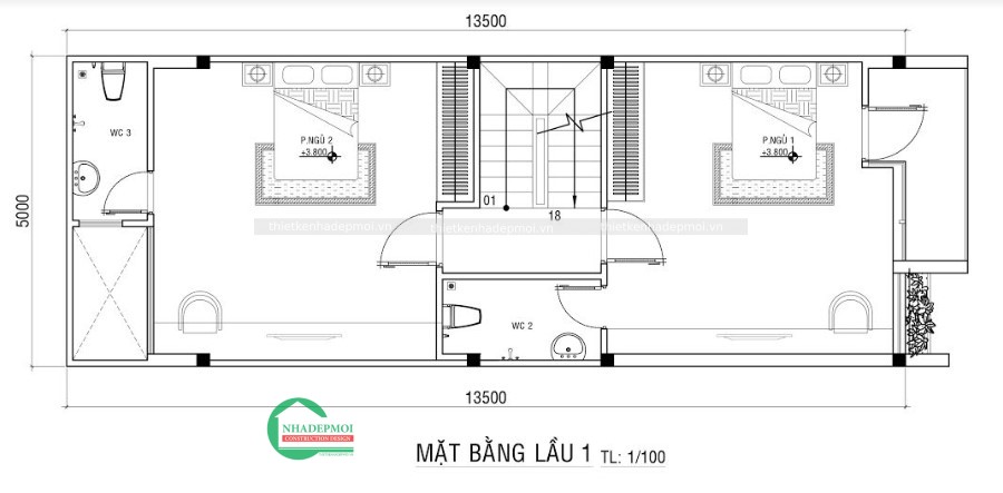 Thiết kế nhà phố 1 trệt 1 lầu hiện đại