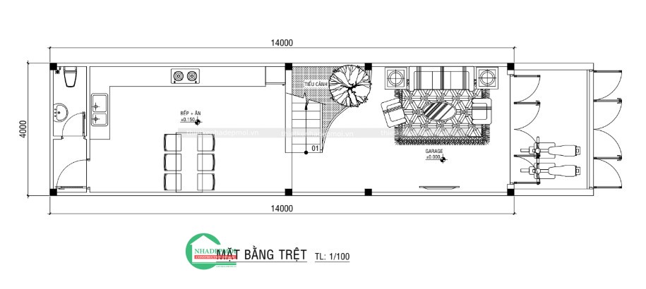 Thiết kế nhà phố 1 trệt 2 lầu sân thượng