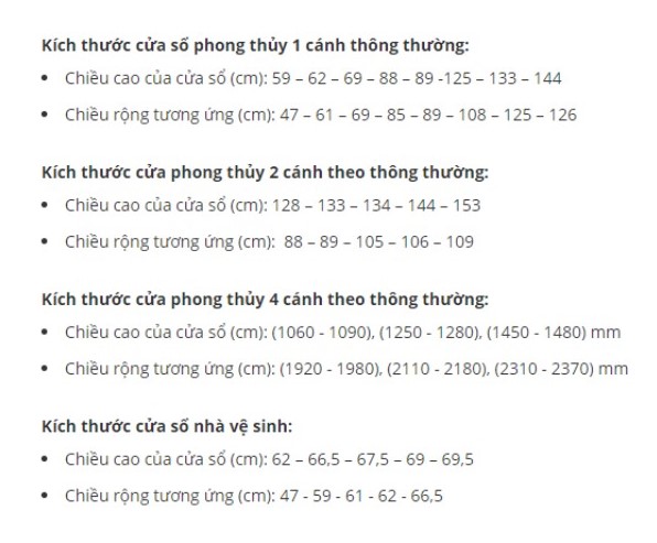 cách tính kích thước sổ theo phong thủy