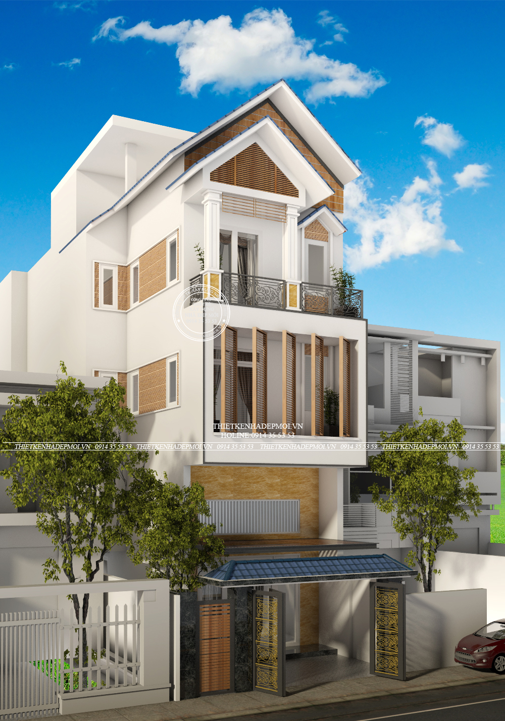 Mẫu nhà phố mái thái 3 tầng
