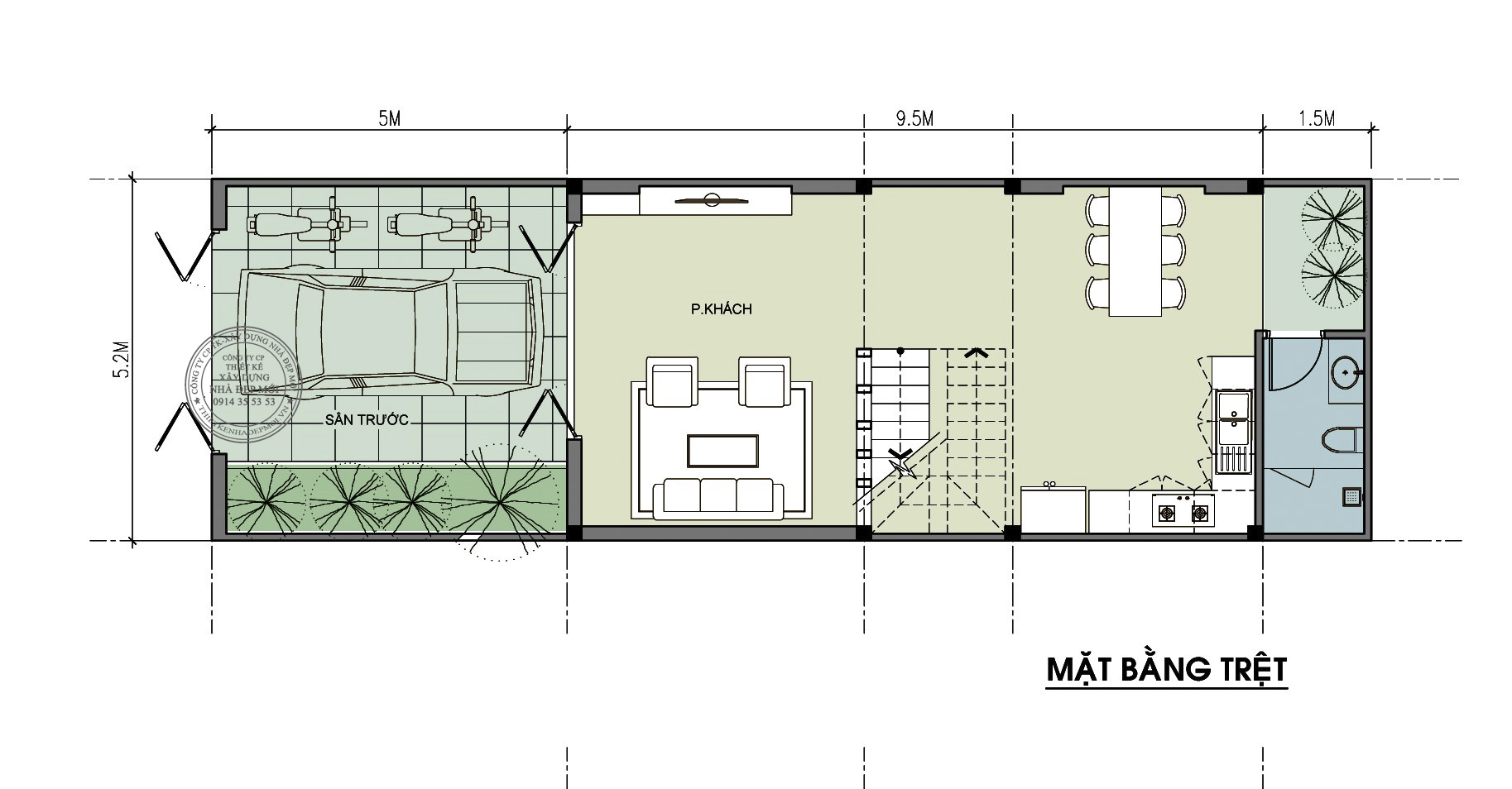 Mẫu nhà phố 1 trệt 2 lầu 1 sân thượng-2