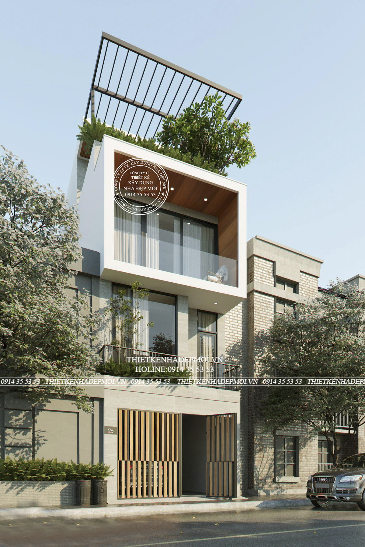 mẫu nhà 3 tầng có sân thượng