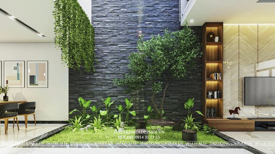 Mẫu thiết kế nhà phố 1 trệt 2 lầu 1 sân thượng xanh mát