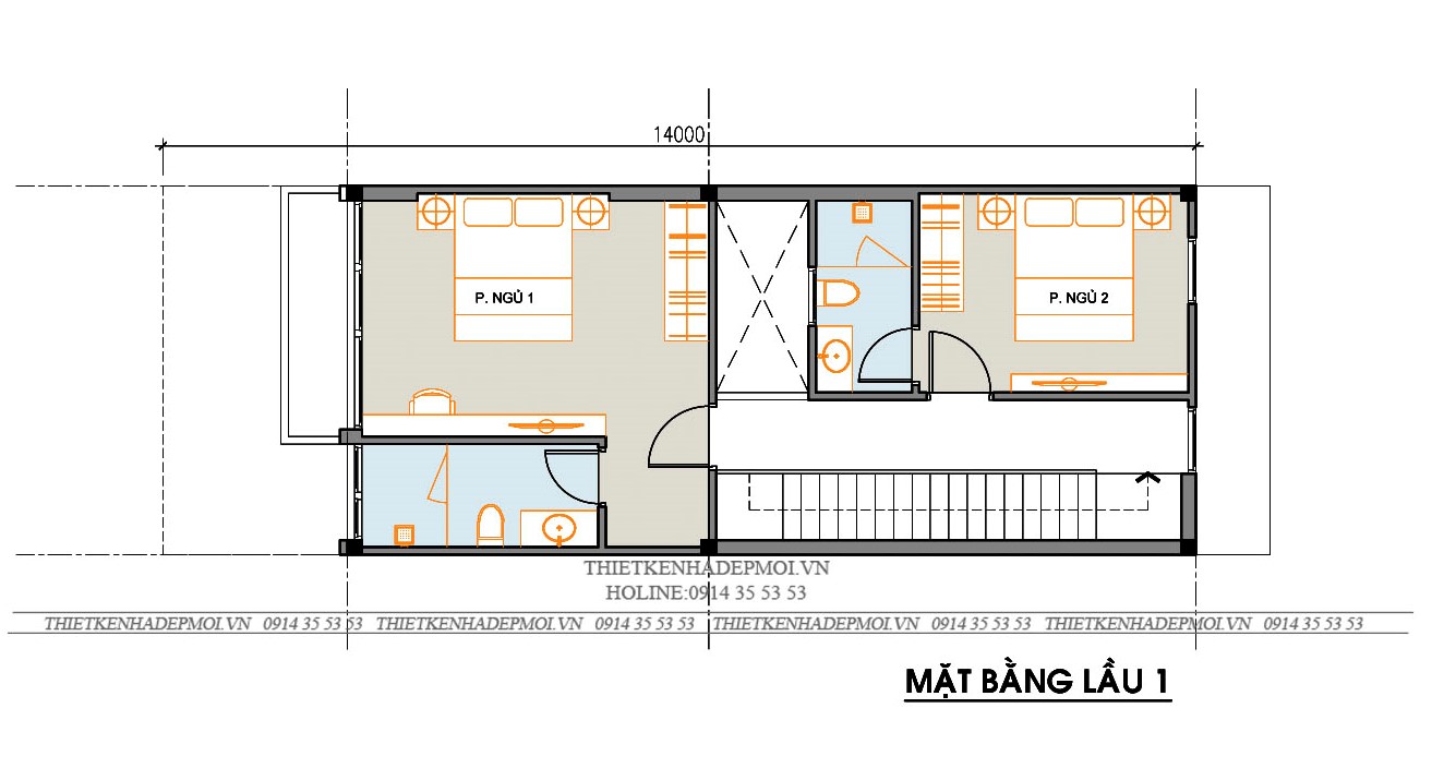 Mẫu nhà thiết kế 1 trệt 2 lầu ngang (5-14)m gia đình anh mỹ ở thủ đức