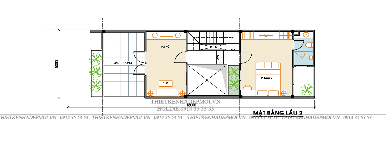 Mẫu thiết kế nhà phố 1 trệt 2 lầu 1 sân thượng xanh mát