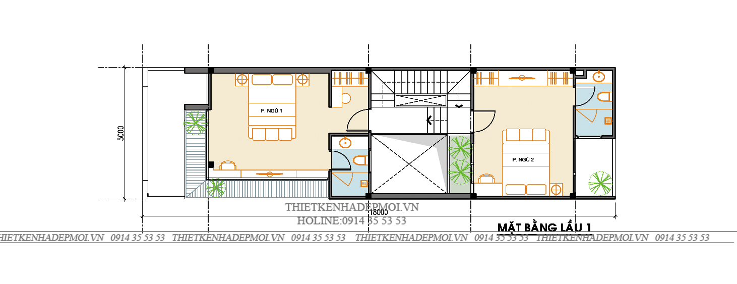 Mẫu thiết kế nhà phố 1 trệt 2 lầu 1 sân thượng xanh mát