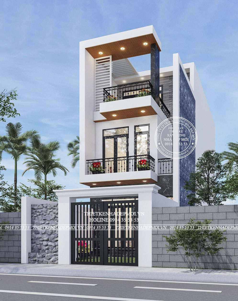 Mẫu nhà phố hiện đại họa tiết lan can đẹp thu hút
