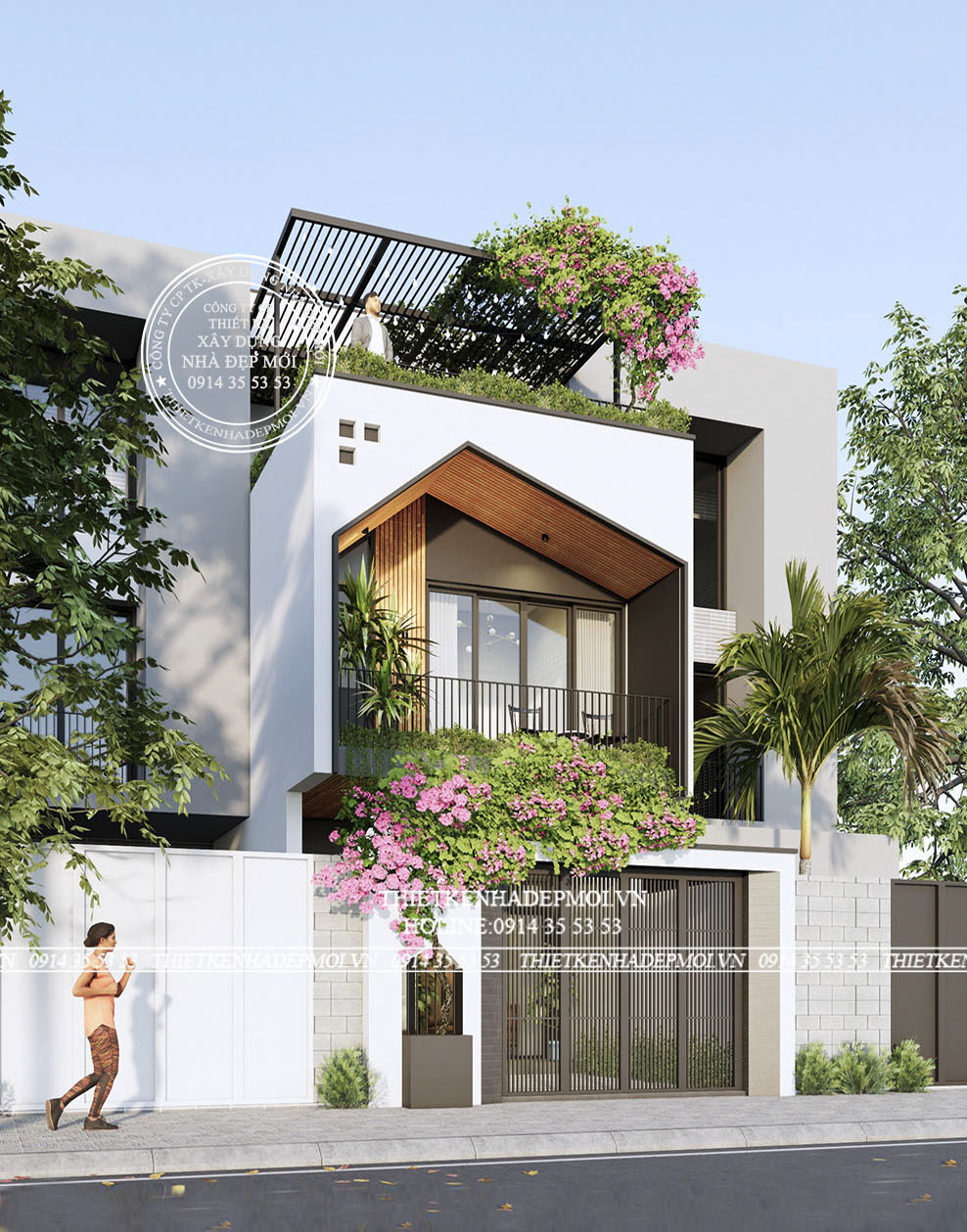 Mẫu thiết kế nhà ống hiện đại phủ cây xanh