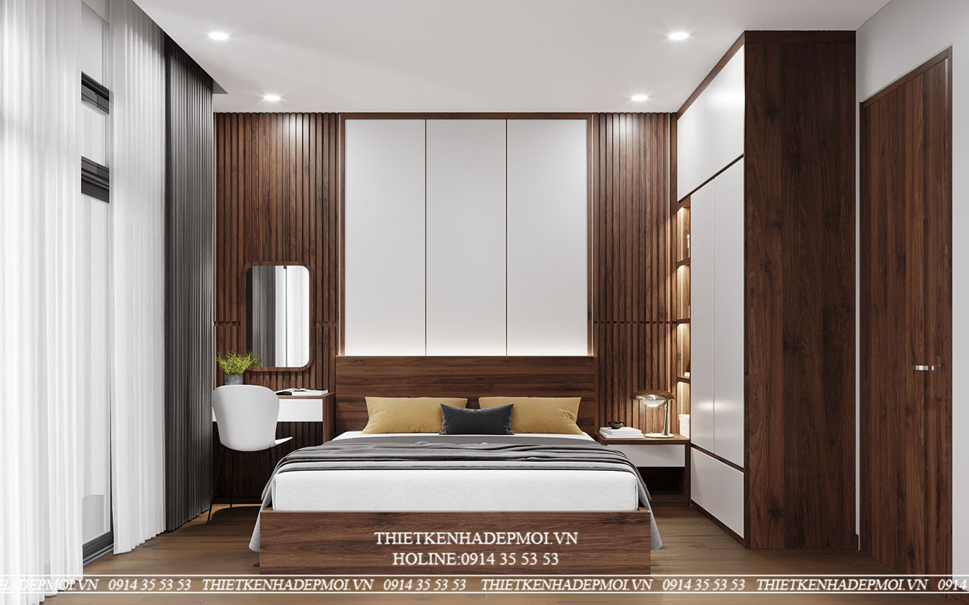 Nhà phố 3 tầng thu hút với nội thất gỗ sang trọng