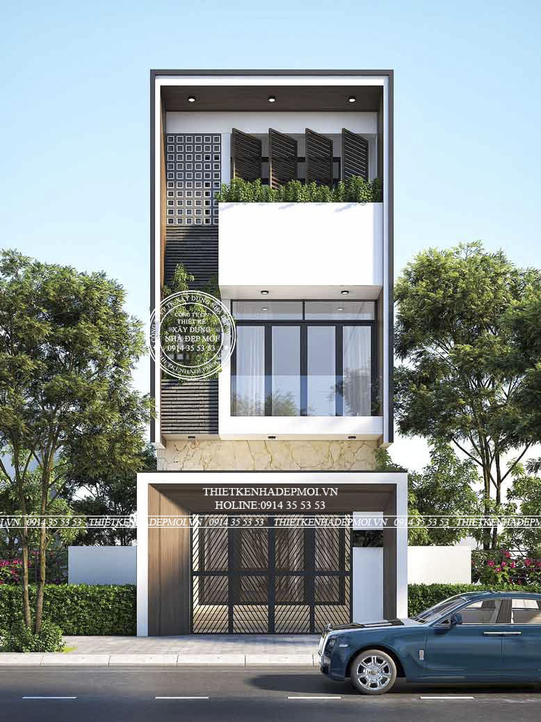Mẫu nhà ống hiện đại tông gỗ đẹp