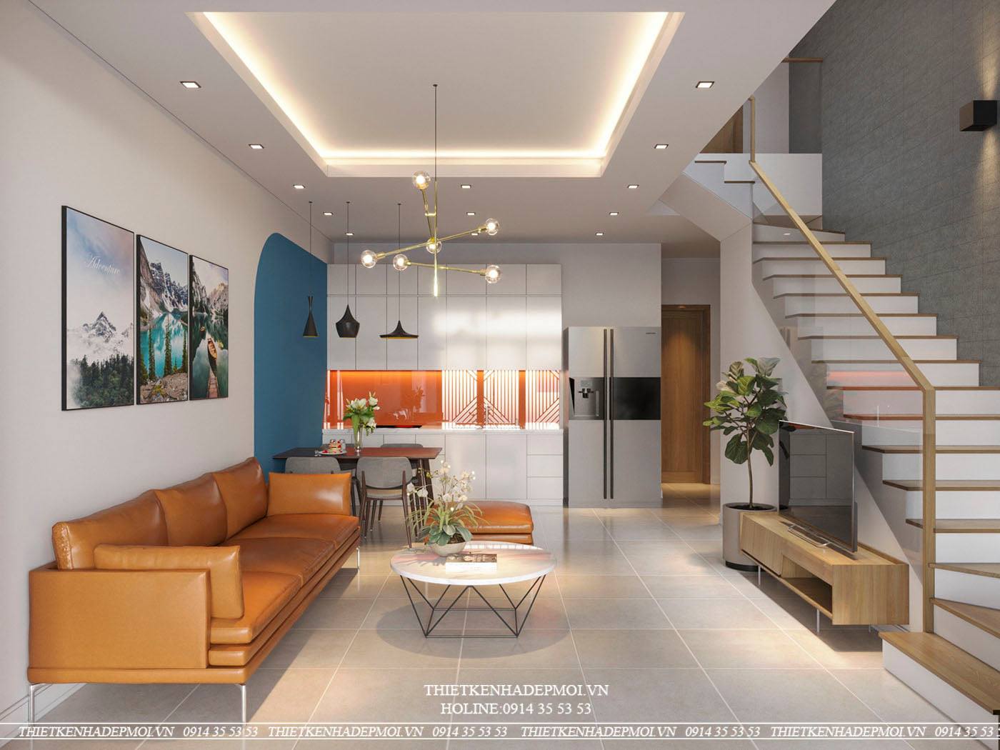 Nhà phố hiện đại ban công trồng cây xanh