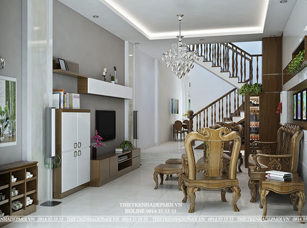Mẫu nhà ống hiện đại tông gỗ đẹp