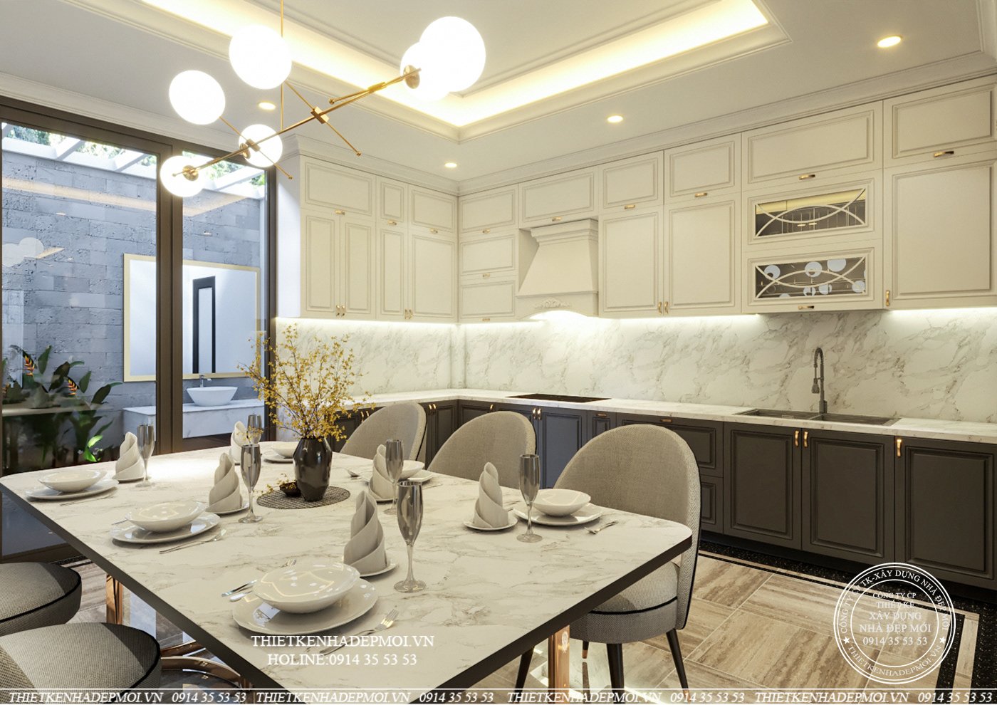 Mẫu nội thất nhà tân cổ điển với thiết kế cao cấp