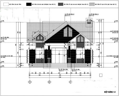 Bảng thiết kế nhà cấp 4 110m2 3 phòng ngủ.