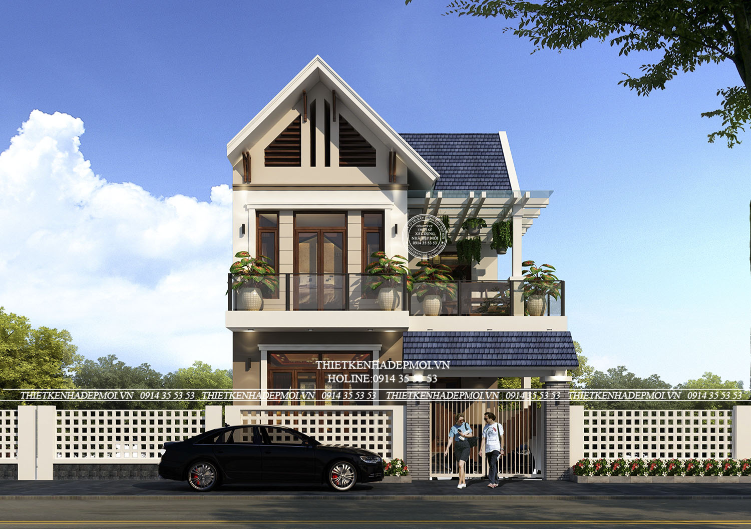 Mẫu nhà mái thái 2 tầng của anh Long