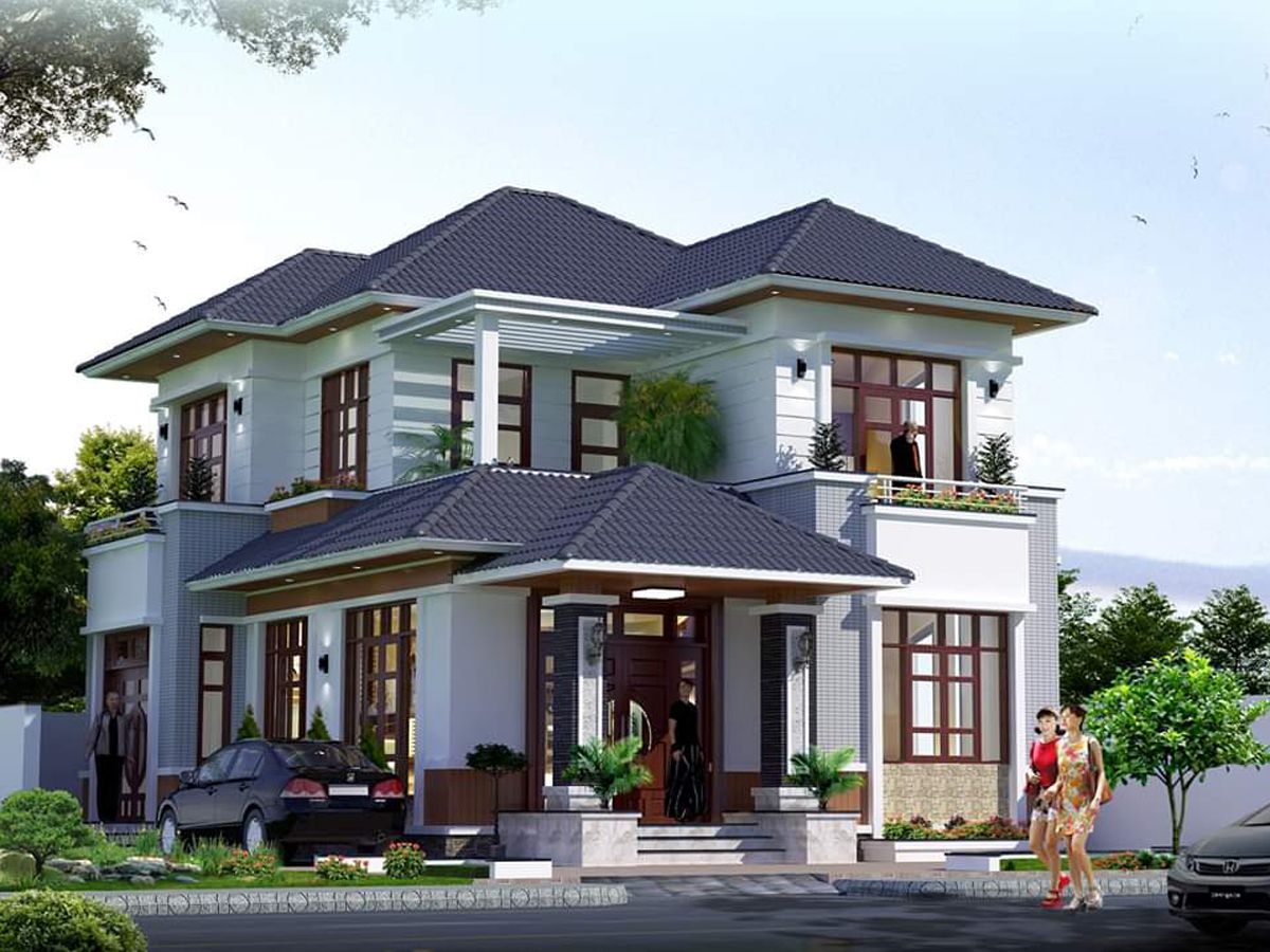 Mẫu biệt thự 2 tầng mái Nhật có nhiều cây xanh&nbsp;