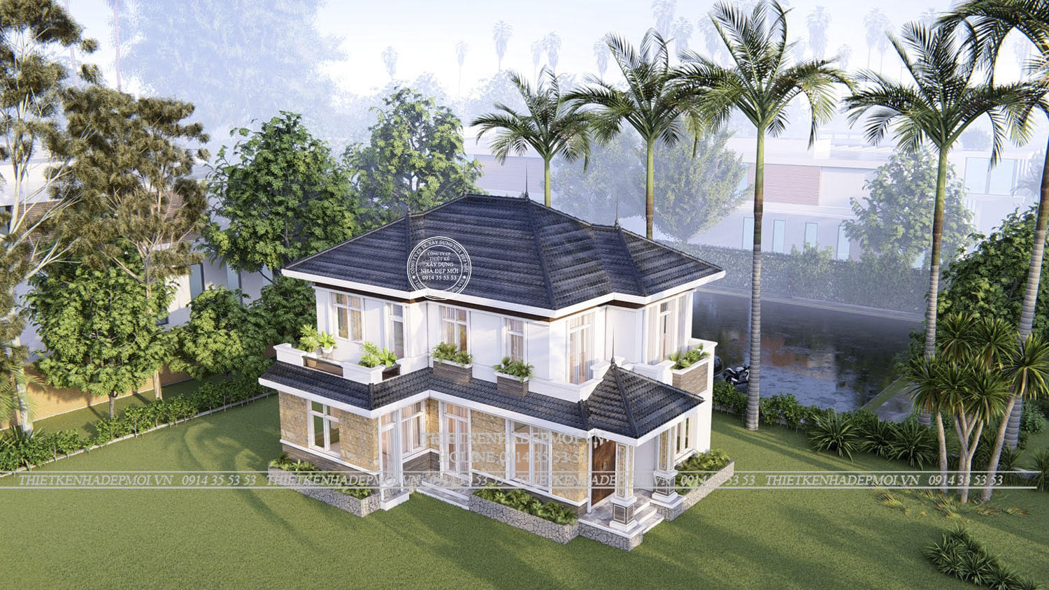 Không gian thiên nhiên thoáng mát bao quanh biệt thự