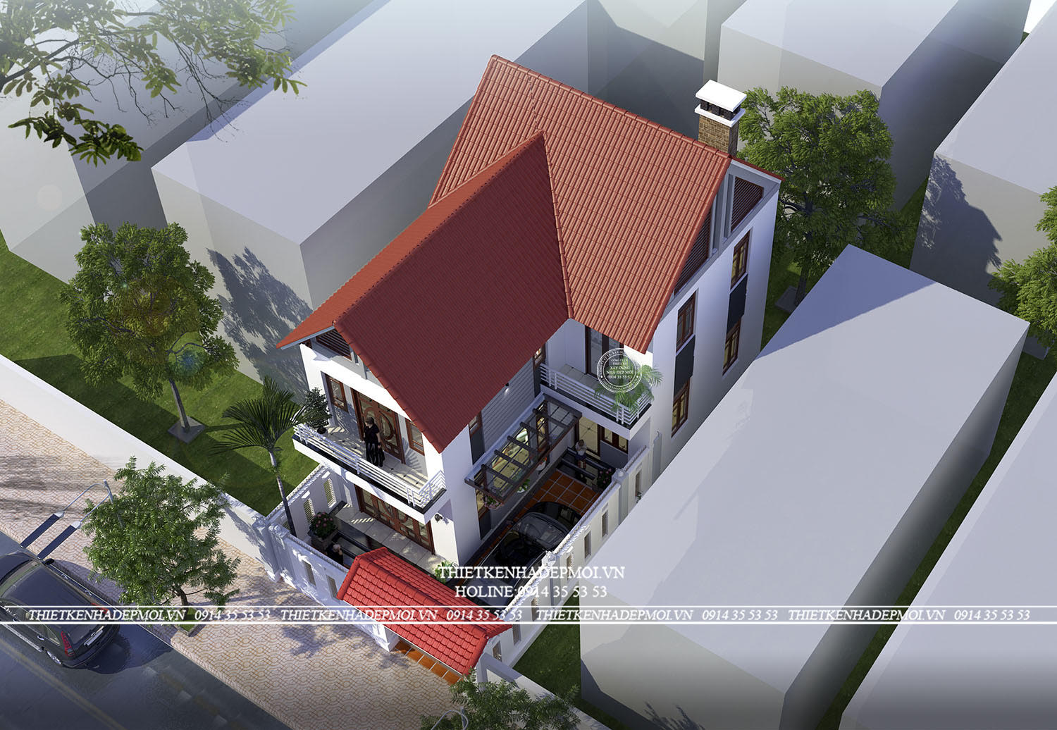 Nhà mái thai 2 tầng chữ L
