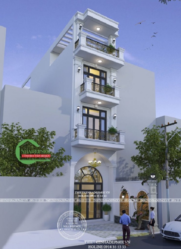 Thiết kế nhà hiện đại 4 tầng kiểu Pháp