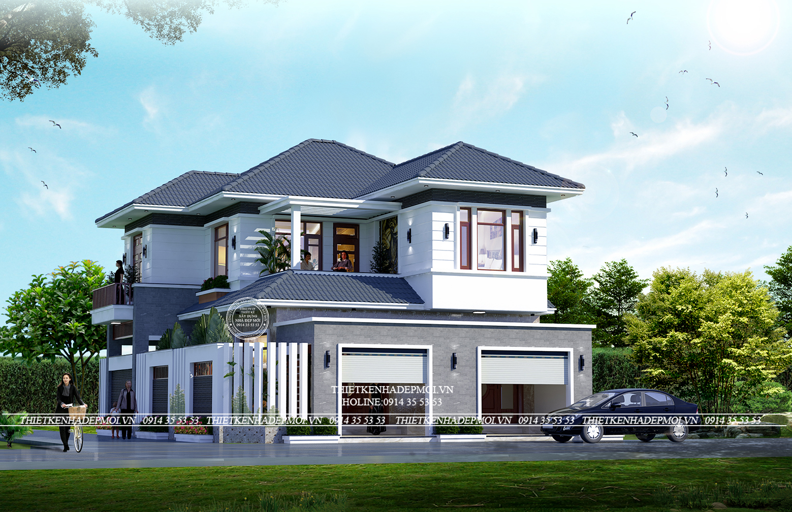 Phối cảnh mặt tiền chính của mẫu biệt thự 2 tầng&nbsp;